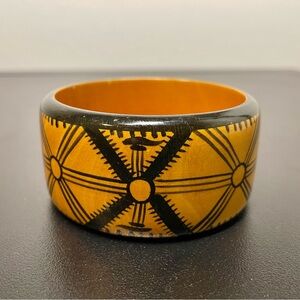 Wooden Geometric Yellow and Black Bangle Bracelet, made in India.  Wooden Bangle